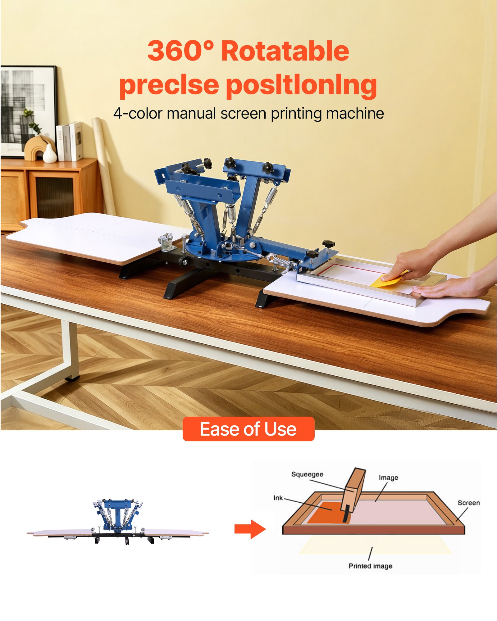 VEVOR Screen Printing Machine 4 Color 2 Station Silk Screen Printing Press, 21.3 x 17.7 in, 360° Rotatable, Accurate Positioning, Powder-Coated Carbon Steel, for T-shirt DIY, Home and Commercial