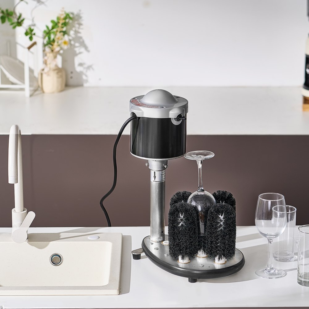 VEVOR Electric Commercial Glass Washer, 5-Brush Bar Glass Cleaner, 600 Cups/Hour Wine Glass Cleaning Machine, Bar Glass Washer for Champagne Glasses, Beer Cups, Mugs, Perfect for Bars and Cafes
