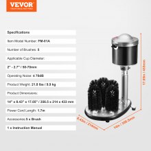 VEVOR Elektrisk glasvasker 5-børstestang glasrens 600 kopper/H til vinglas