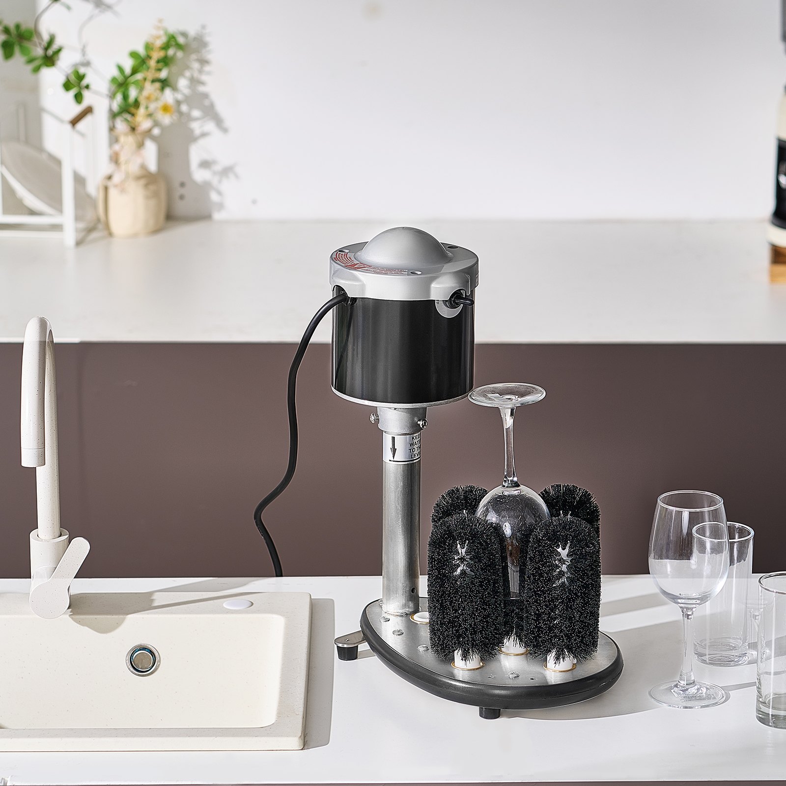VEVOR Electric Commercial Glass Washer, 5-Brush Bar Glass Cleaner, 600 Cups/Hour Wine Glass Cleaning Machine, Bar Glass Washer for Champagne Glasses, Beer Cups, Mugs, Perfect for Bars and Cafes