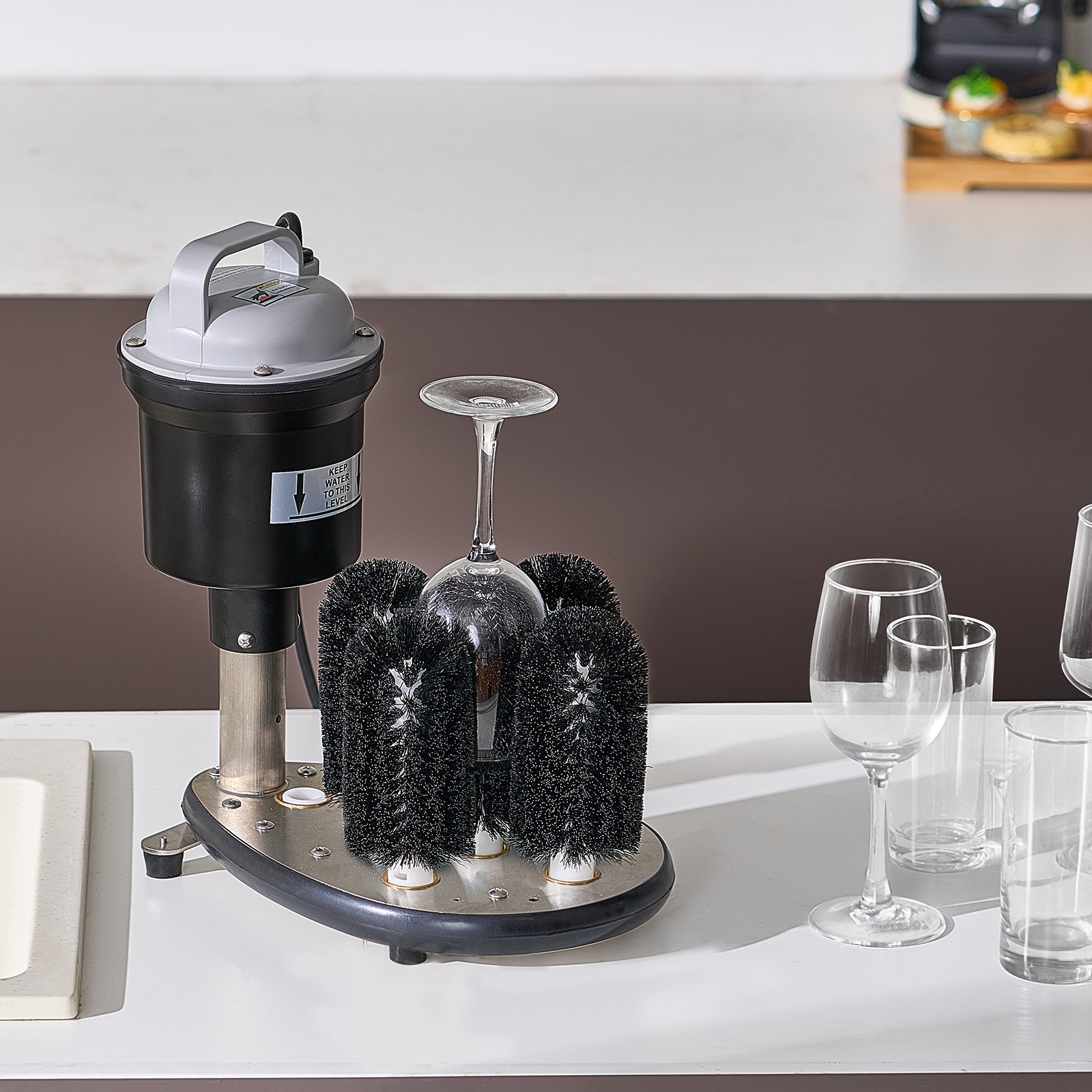 VEVOR Electric Commercial Glass Washer, 5-Brush Bar Glass Cleaner, 1200 Cups/Hour Wine Glass Cleaning Machine, Bar Glass Washer for Champagne Glasses, Beer Cups, Mugs, Perfect for Bars and Cafes