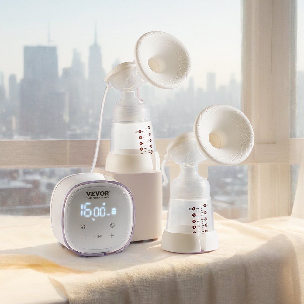 VEVOR Breast Pump, Double Electric Breast Pumps, 4 Modes & 16 Levels, 300mmHg Strong Suction, 2800mAH Rechargeable Anti-Backflow Breastfeeding Pump with LED Display, 18/21mm Inserts, 24/28mm Flanges