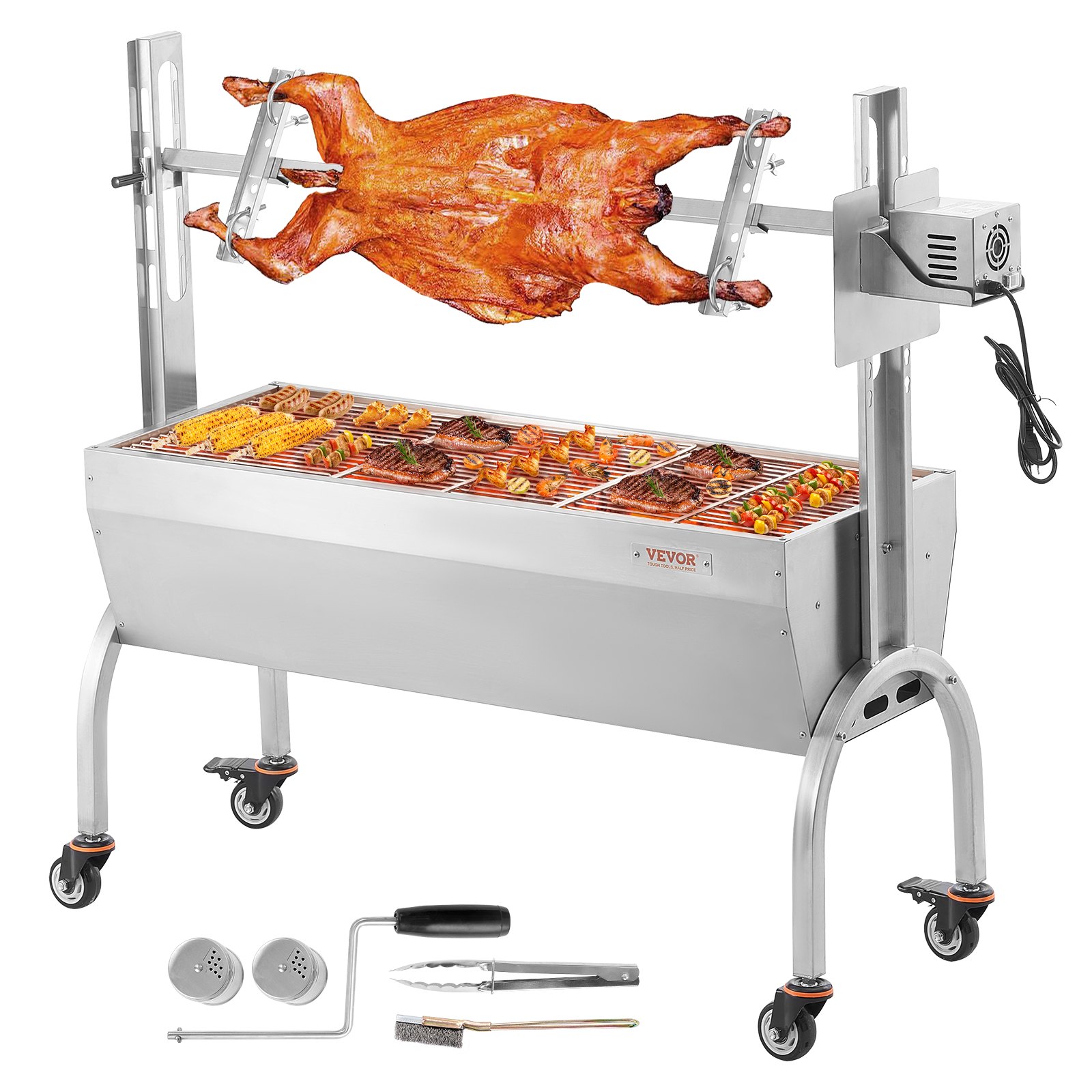 VEVOR Roaster Spit Rotisserie BBQ Grill Pig Lamb Chicken Roaster 52W 89.8 kg