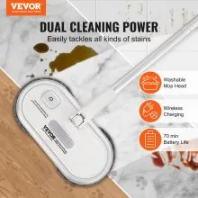 VEVOR Cordless Electric Mop, Up to 70 mins Powerful Battery, Electric Spin Mop with Dual Spinning Mop Heads, 4 Microfiber Pads & 2 Floor Scrubber Pads, for Hardwood Floor/Bathroom/Tile Floor Cleaning