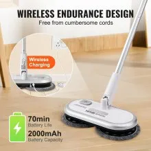 VEVOR Cordless Electric Mop, Up to 70 mins Powerful Battery, Electric Spin Mop with Dual Spinning Mop Heads, 4 Microfiber Pads & 2 Floor Scrubber Pads, for Hardwood Floor/Bathroom/Tile Floor Cleaning