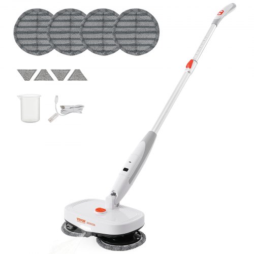 VEVOR Cordless Electric Mop, Up to 40 mins Battery, Electric Spin Mop with Water Tank, LED Headlight, Dual Mop Heads, 4 Microfiber Pads & 4 Trapezoid Microfiber Pads, for Hardwood/Tile Floor Cleaning