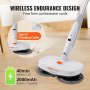 VEVOR cordless electric mop with wireless design, type-c charging, 40min battery life, 2000mah capacity.