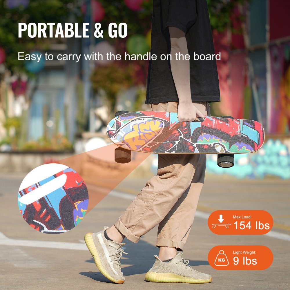 VEVOR Electric Skateboard with Remote, 9.3 Mph Top Speed & 5 Miles Max Range Skateboard Longboard, 3 Speeds Adjustment Skateboards, Easy Carry Handle Design, Suitable for Adul Tested to UL Standards