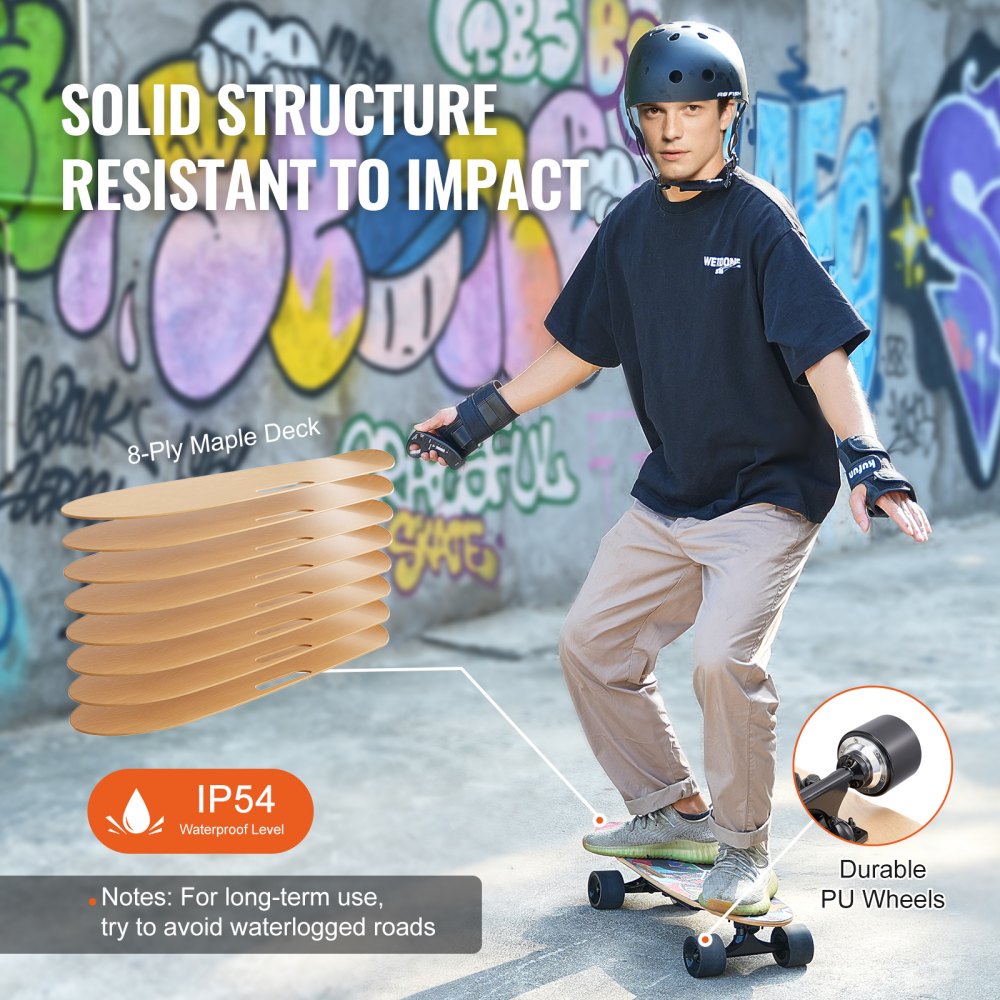 VEVOR Electric Skateboard with Remote, 9.3 Mph Top Speed & 5 Miles Max Range Skateboard Longboard, 3 Speeds Adjustment Skateboards, Easy Carry Handle Design, Suitable for Adul Tested to UL Standards