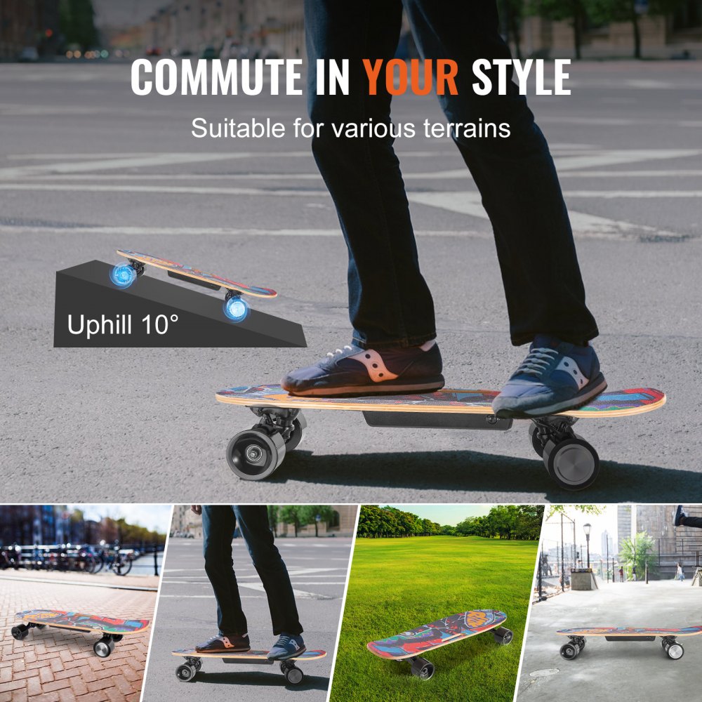 VEVOR Electric Skateboard with Remote, 9.3 Mph Top Speed & 5 Miles Max Range Skateboard Longboard, 3 Speeds Adjustment Skateboards, Easy Carry Handle Design, Suitable for Adul Tested to UL Standards