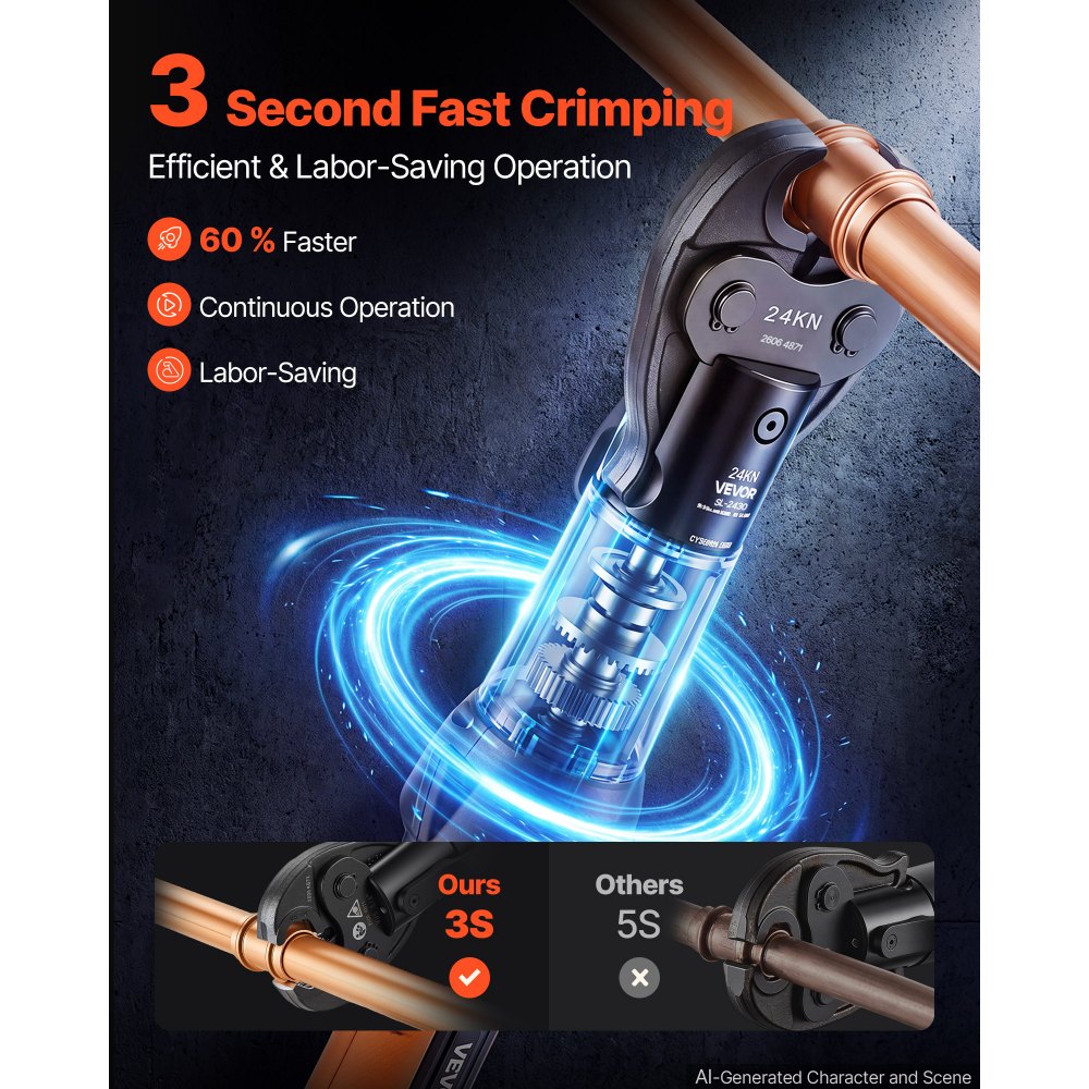 VEVOR 18V Press Tool with 4 Jaws for 1/2" 3/4" VUS Copper & VPF PEX Pipes, 24KN Compact Pipe Crimping Tool Kit, Compatible with ProPress & PureFlow  - with 2pcs 2AH Battery, Fast Charger & Toolbox