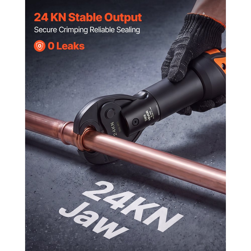 VEVOR 18V Press Tool with 4 Jaws for 1/2" 3/4" VUS Copper & VPF PEX Pipes, 24KN Compact Pipe Crimping Tool Kit, Compatible with ProPress & PureFlow  - with 2pcs 2AH Battery, Fast Charger & Toolbox