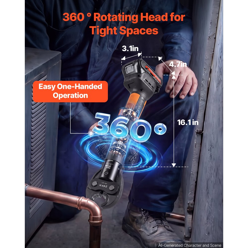 VEVOR 18V Press Tool with 4 Jaws for 1/2" 3/4" VUS Copper & VPF PEX Pipes, 24KN Compact Pipe Crimping Tool Kit, Compatible with ProPress & PureFlow  - with 2pcs 2AH Battery, Fast Charger & Toolbox