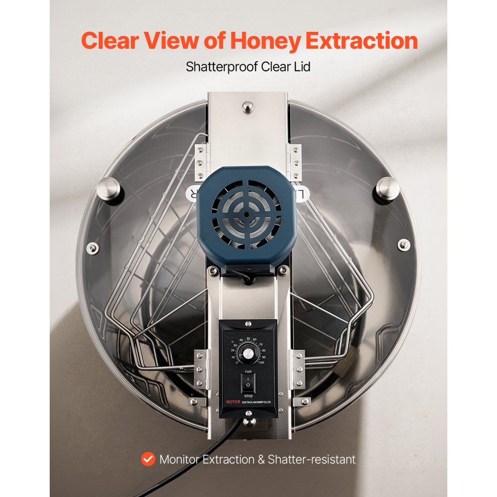 VEVOR Electric Honey Extractor, 3 Frame Honey Spinner with Transparent Lid, 140W Stainless Steel Honeycomb Drum Spinner, Height Adjustable, Honeycomb Extraction Equipment for Beekeeping