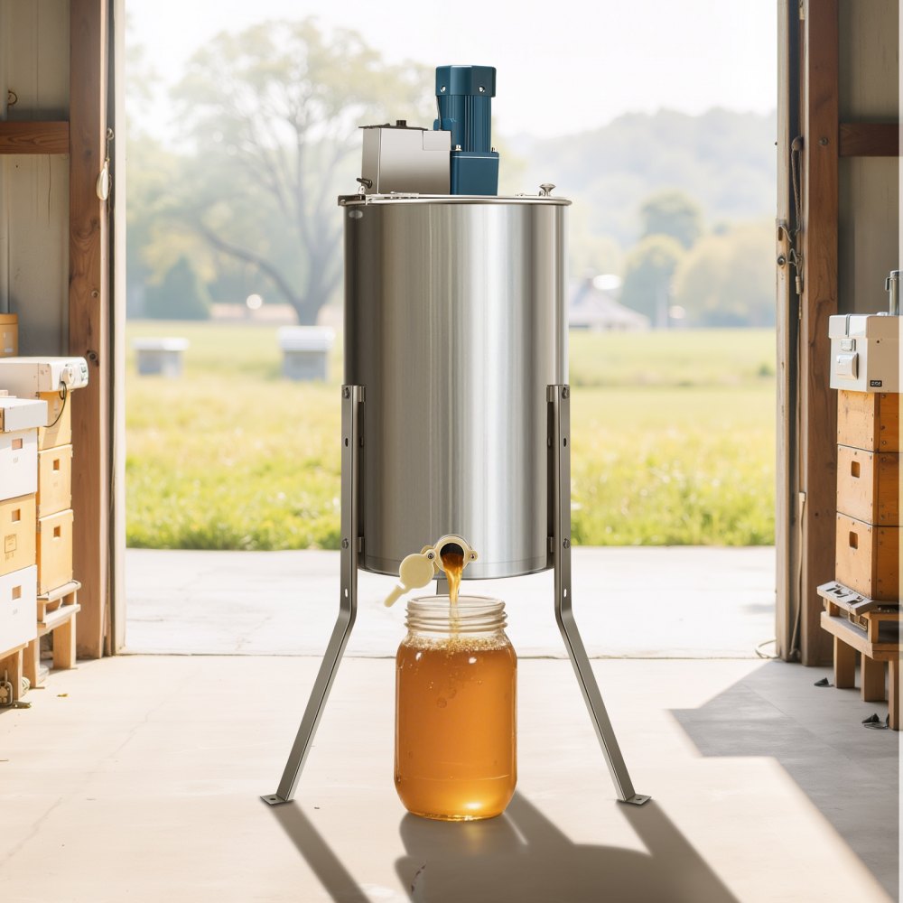 VEVOR Electric Honey Extractor, 3 Frame Honey Spinner with Transparent Lid, 140W Stainless Steel Honeycomb Drum Spinner, Height Adjustable, Honeycomb Extraction Equipment for Beekeeping
