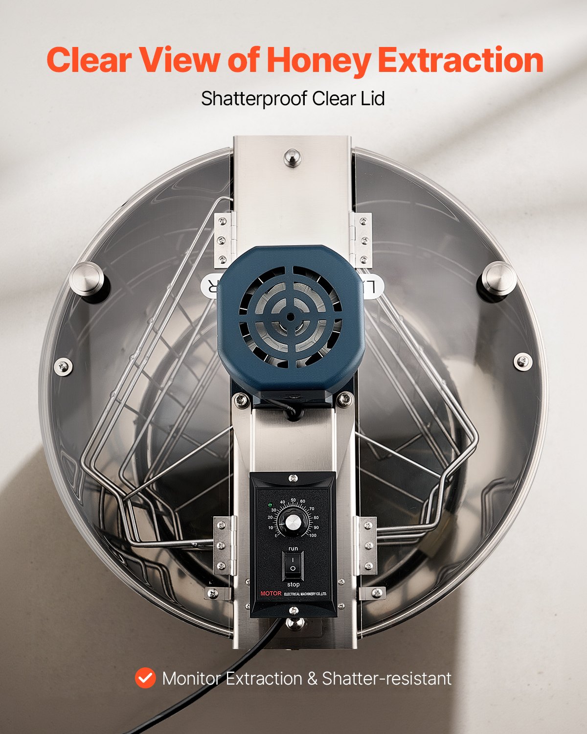 VEVOR Electric Honey Extractor, 3 Frame Honey Spinner with Transparent Lid, 140W Stainless Steel Honeycomb Drum Spinner, Height Adjustable, Honeycomb Extraction Equipment for Beekeeping