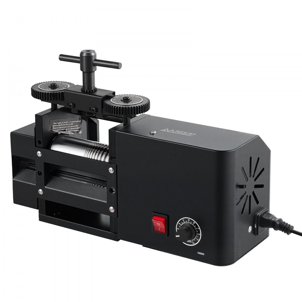 VEVOR Rolling Mill 4-in-1 Flat Square Round Half-Round Electric Roller Mill, Jewelry DIY Tool, 0.03-7 mm Adjustable Thickness, Stable & Even Rolling, for Pressing Ductile Metals, Gold, Silver, Copper