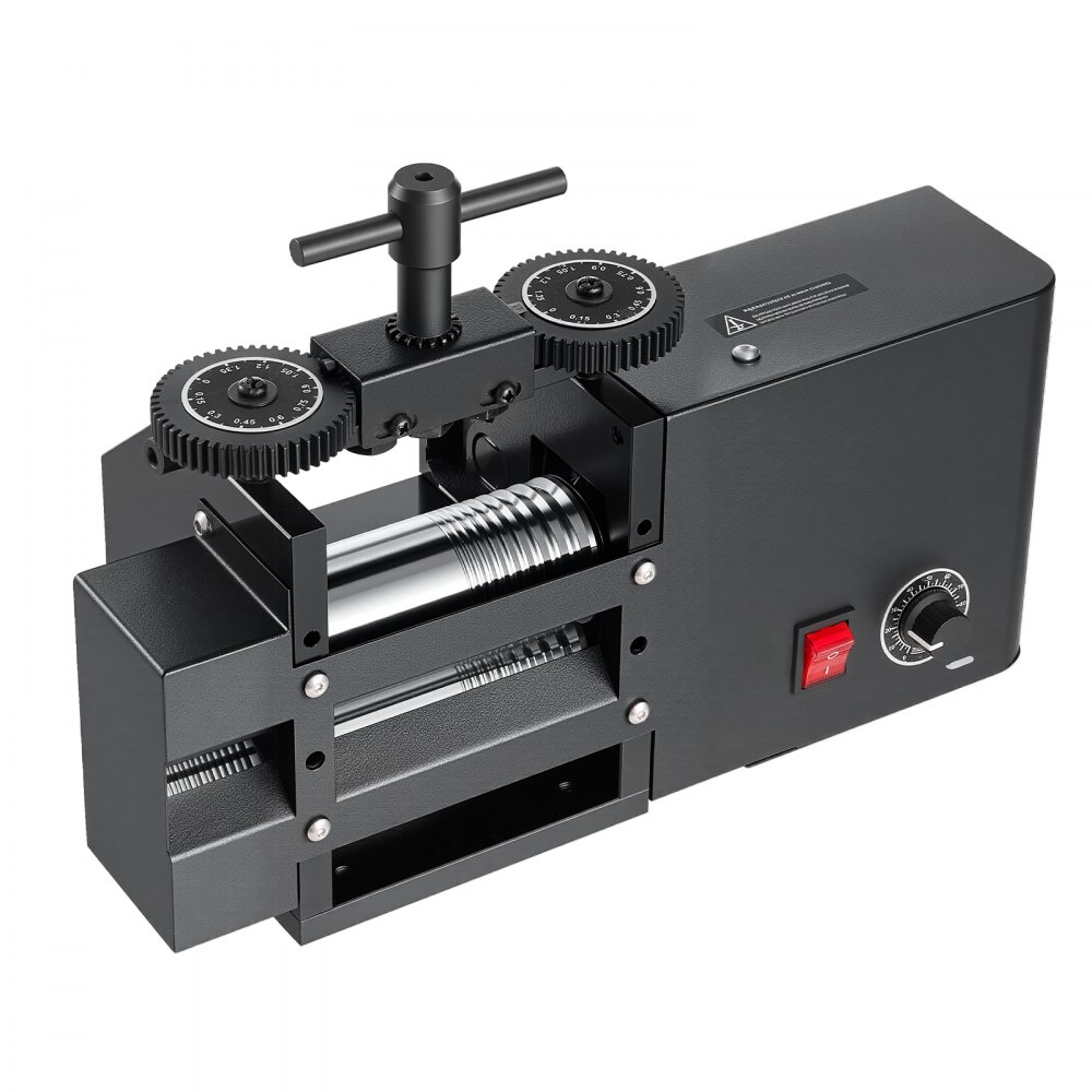 VEVOR Rolling Mill 4-in-1 Flat Square Round Half-Round Electric Roller Mill, Jewelry DIY Tool, 0.03-7 mm Adjustable Thickness, Stable & Even Rolling, for Pressing Ductile Metals, Gold, Silver, Copper