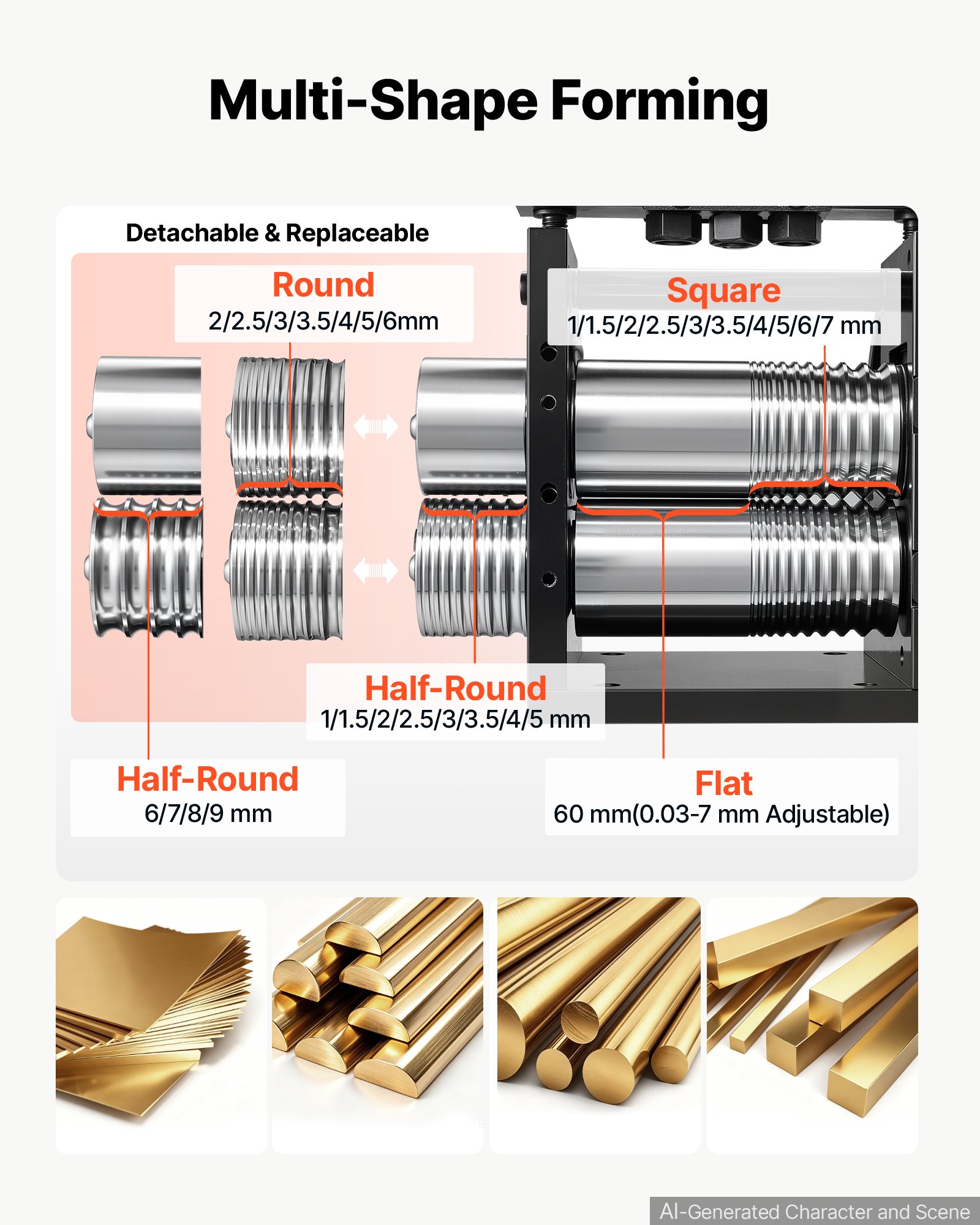 VEVOR Rolling Mill 4-in-1 Flat Square Round Half-Round Electric Roller Mill, Jewelry DIY Tool, 0.03-7 mm Adjustable Thickness, Stable & Even Rolling, for Pressing Ductile Metals, Gold, Silver, Copper