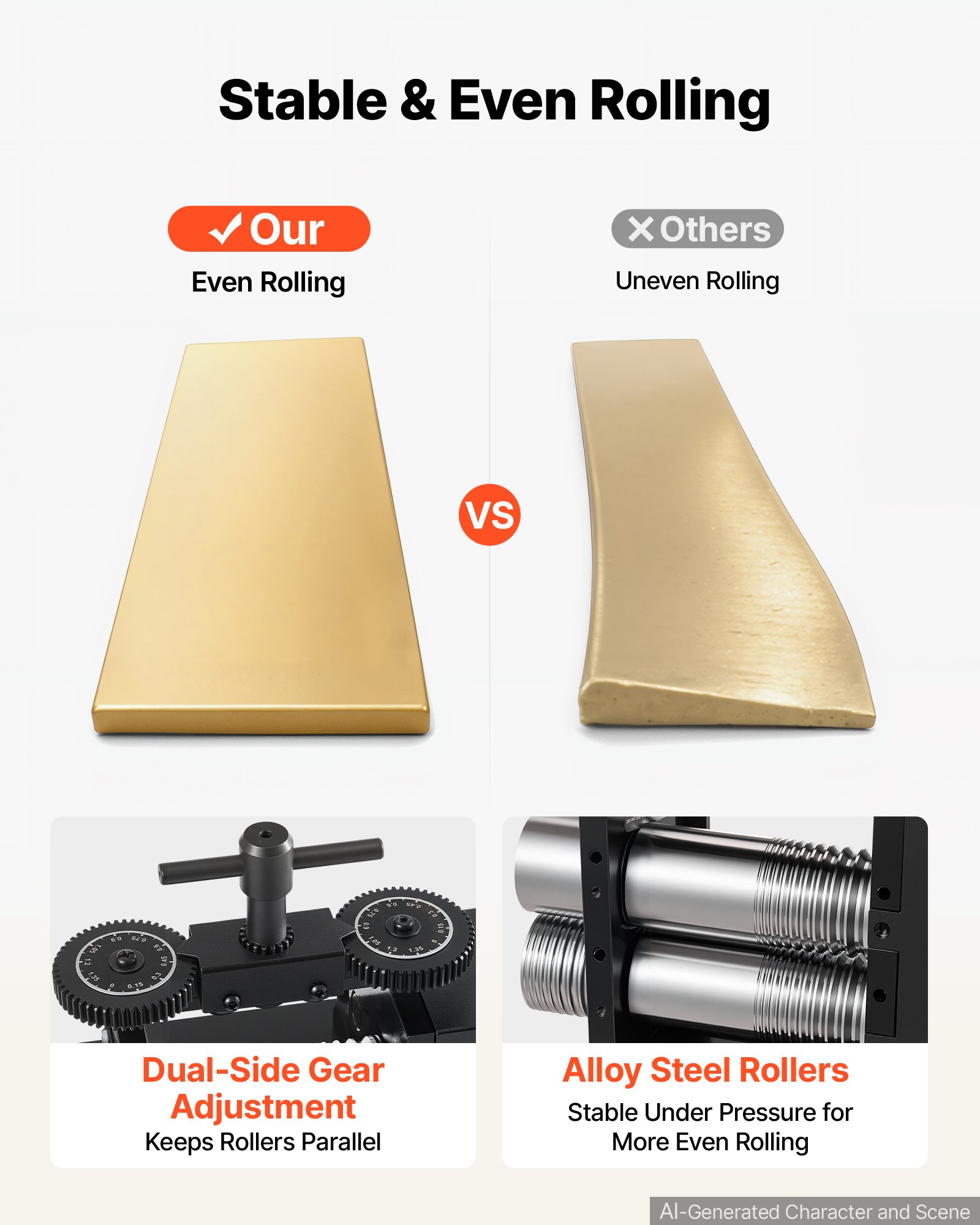 VEVOR Rolling Mill 4-in-1 Flat Square Round Half-Round Electric Roller Mill, Jewelry DIY Tool, 0.03-7 mm Adjustable Thickness, Stable & Even Rolling, for Pressing Ductile Metals, Gold, Silver, Copper