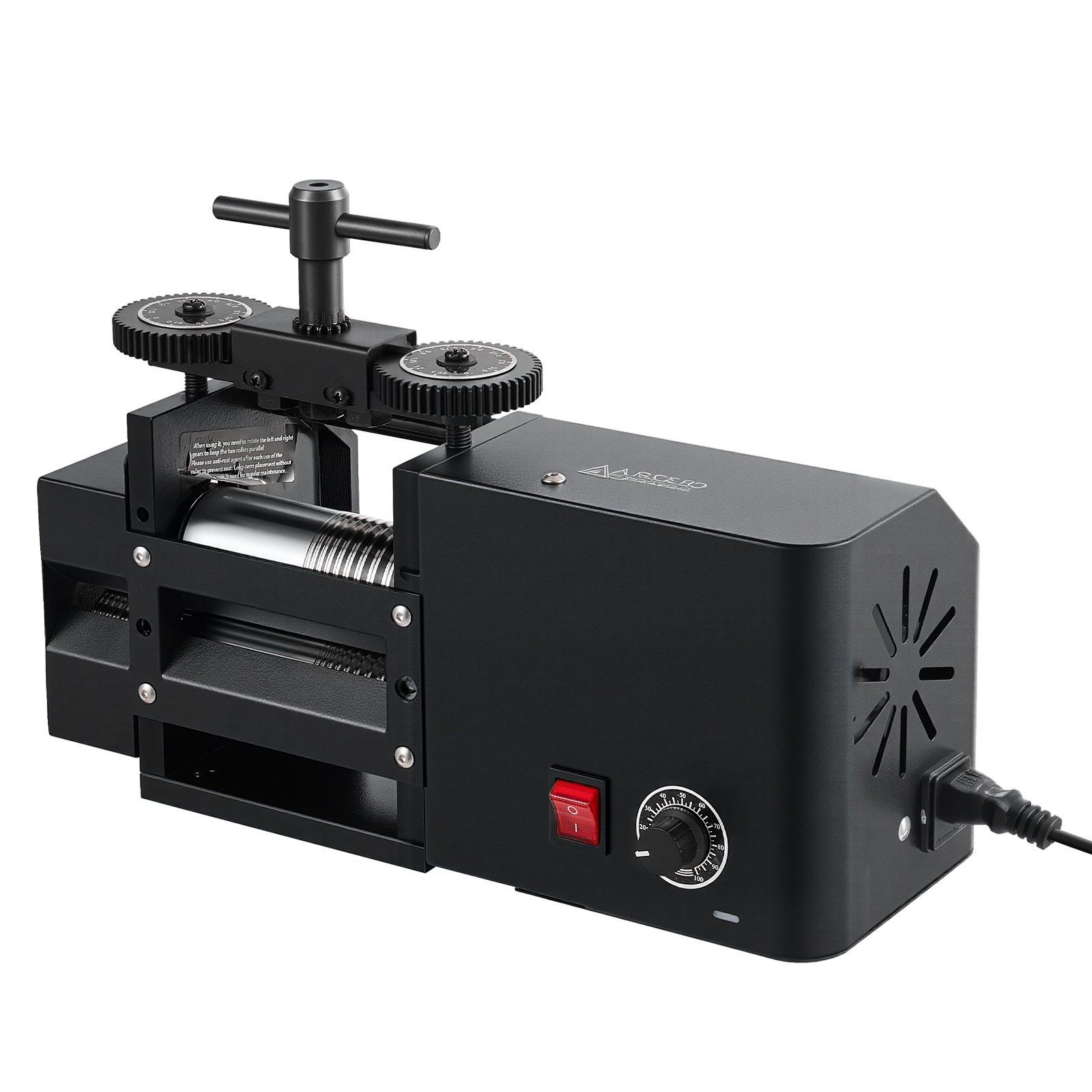 VEVOR Rolling Mill 4-in-1 Flat Square Round Half-Round Electric Roller Mill, Jewelry DIY Tool, 0.03-7 mm Adjustable Thickness, Stable & Even Rolling, for Pressing Ductile Metals, Gold, Silver, Copper