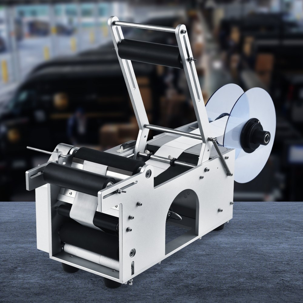 VEVOR Semi-Automatic Round Labeling Machine, 20-50pcs/min, Electric Bottle Label Applicator for Round Bottles, Round Bottle Labeler Suitable for Bottle Diameter 2-12 cm (with Pressing Bar)