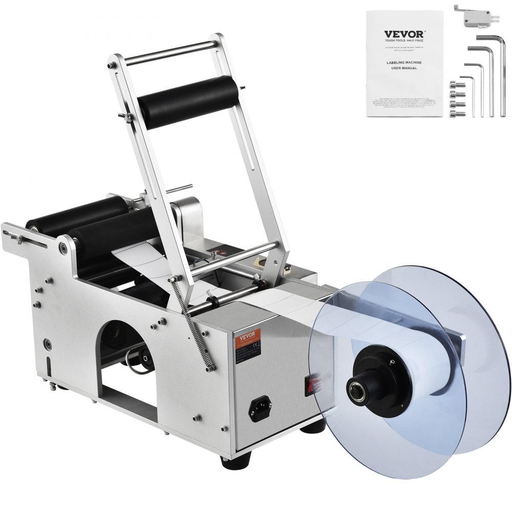 VEVOR Semi-Automatic Round Labeling Machine, 20-50pcs/min, Electric Bottle Label Applicator for Round Bottles, Round Bottle Labeler Suitable for Bottle Diameter 2-12 cm (with Pressing Bar)