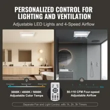 VEVOR Bathroom Exhaust Fan, 1500W Heating, 110 CFM High-Efficiency Ventilation, 1.5sones Low Noise Operation, Energy-Saving Bathroom Ceiling Fan, Need For Attic Access, For Various Ceilings