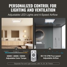 VEVOR Bathroom Exhaust Fan, 1500W Heating, 110 CFM High-Efficiency Ventilation, 1.5sones Low Noise Operation, Energy-Saving Bathroom Ceiling Fan, Need For Attic Access, For Various Ceilings