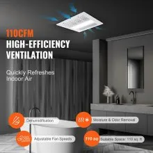 VEVOR Bathroom Exhaust Fan, 1500W Heating, 110 CFM High-Efficiency Ventilation, 1.5sones Low Noise Operation, Energy-Saving Bathroom Ceiling Fan, Need For Attic Access, For Various Ceilings