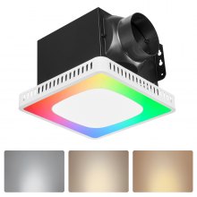 VEVOR Bathroom Exhaust Fan, 80-110-130 CFM Bathroom Vent with Seven Colors RGB Lights, 1.5 Sones Low-Noise, Premium DC Motor Ceiling Fan for KTV Laundry Room, Storage Room, Ventilation, White