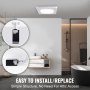 VEVOR Bathroom Exhaust Fan, 8 LED Colors, 110 CFM Efficiency Ventilation, 1.5sones Low Noise All-Copper Motor, Energy-Saving Bathroom Ceiling Fan, No Need For Attic Access, For Various Ceilings