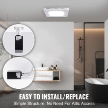 VEVOR Bathroom Exhaust Fan, 8 LED Colors, 110 CFM Efficiency Ventilation, 1.5sones Low Noise All-Copper Motor, Energy-Saving Bathroom Ceiling Fan, Need For Attic Access, For Various Ceilings