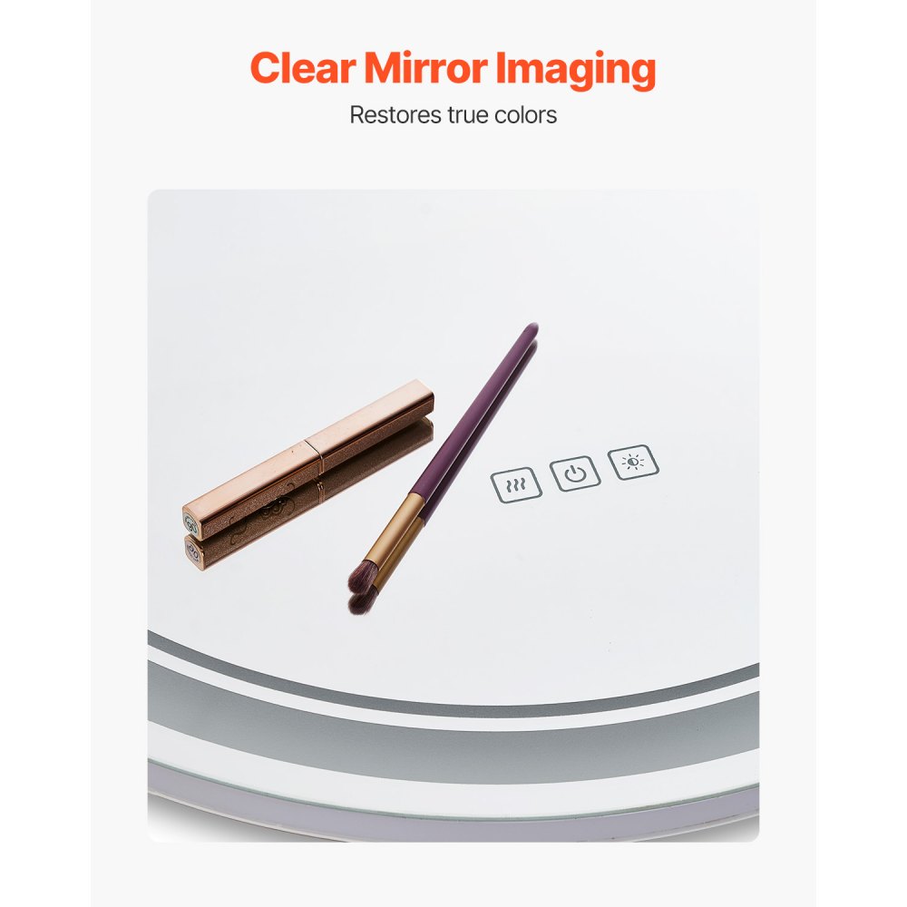 VEVOR LED Bathroom Mirror, 60 cm LED Bathroom Round Vanity Mirror with Frontlit and Backlit, Anti-Fog Memory Mirror with Lights, Stepless 3 Colors Temperature Dimmable Bathroom Mirror, Wall Mounted