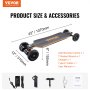 VEVOR electric longboard skateboard with accessories, size: 42"x12"x6". includes remote, charger, tools, and manual.