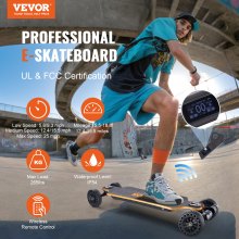 VEVOR Skateboard électrique avec télécommande, vitesse maximale de 25 mph et portée maximale de 18,6 miles, longboard à 3 vitesses de réglage, poignée de transport facile, convient aux adultes et adolescents débutants