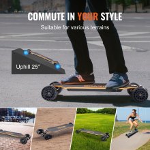 VEVOR Electric Skateboard with Remote, 25 Mph Top Speed & 18.6 Miles Max Range Skateboard Longboard, 3 Speeds Adjustment Skateboards, Easy Carry Handle Design, Suitable for Adults & Teens Beginners