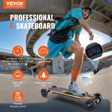 VEVOR Skateboard électrique avec télécommande, vitesse maximale de 25 mph et portée maximale de 18,6 miles, longboard à 3 vitesses de réglage, poignée de transport facile, convient aux adultes et adolescents débutants