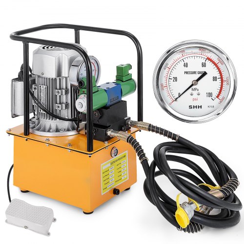 VEVOR 10152 PSI Hydraulic Electric Pump 750W Double Acting Hydraulic Driven Pump 110V 7L Solenoid Pedal Hydraulic Power Pack Cylinder Hydraulic Pump