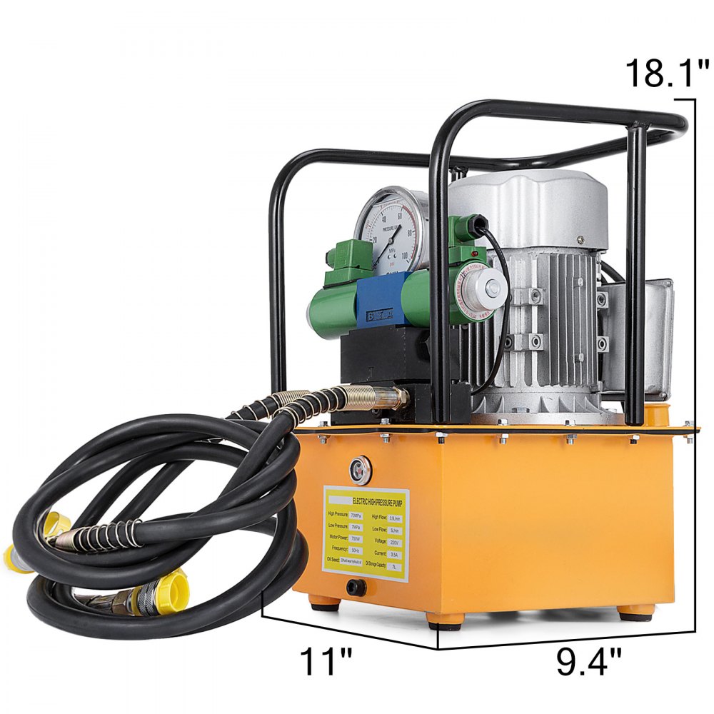 VEVOR 10152 PSI Hydraulic Electric Pump 750W Double Acting Hydraulic Driven Pump 110V 7L Solenoid Pedal Hydraulic Power Pack Cylinder Hydraulic Pump