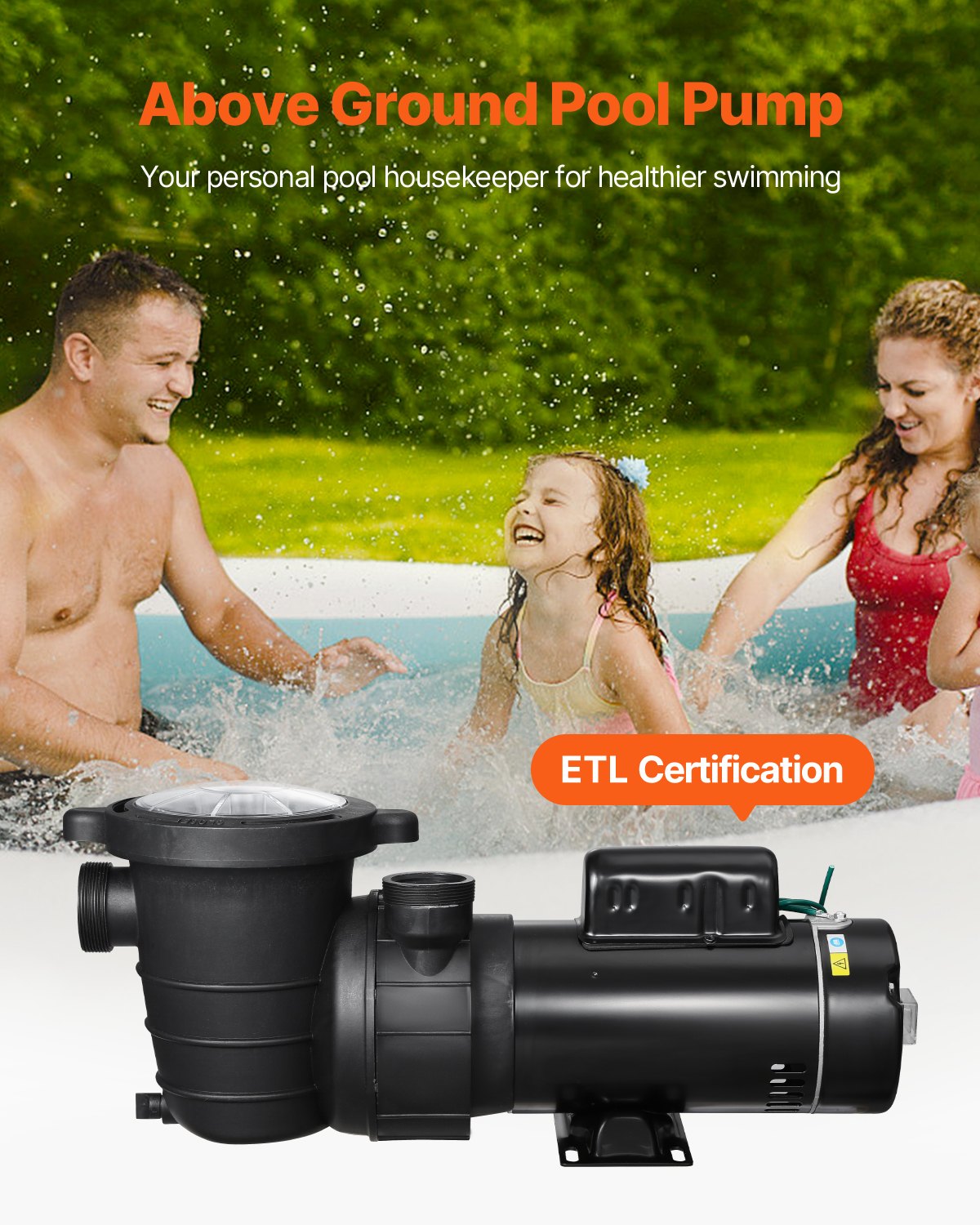 VEVOR Above Ground Pool Pump, 2HP/0.44HP, Dual Speed Swimming Pool Pump, High 118 GPM 56 ft Lift, Low 57 GPM 14 ft Lift, 110V 3450 RPM with Strainer Basket, 122°F Max Water Temp, for Hot Tubs Spas