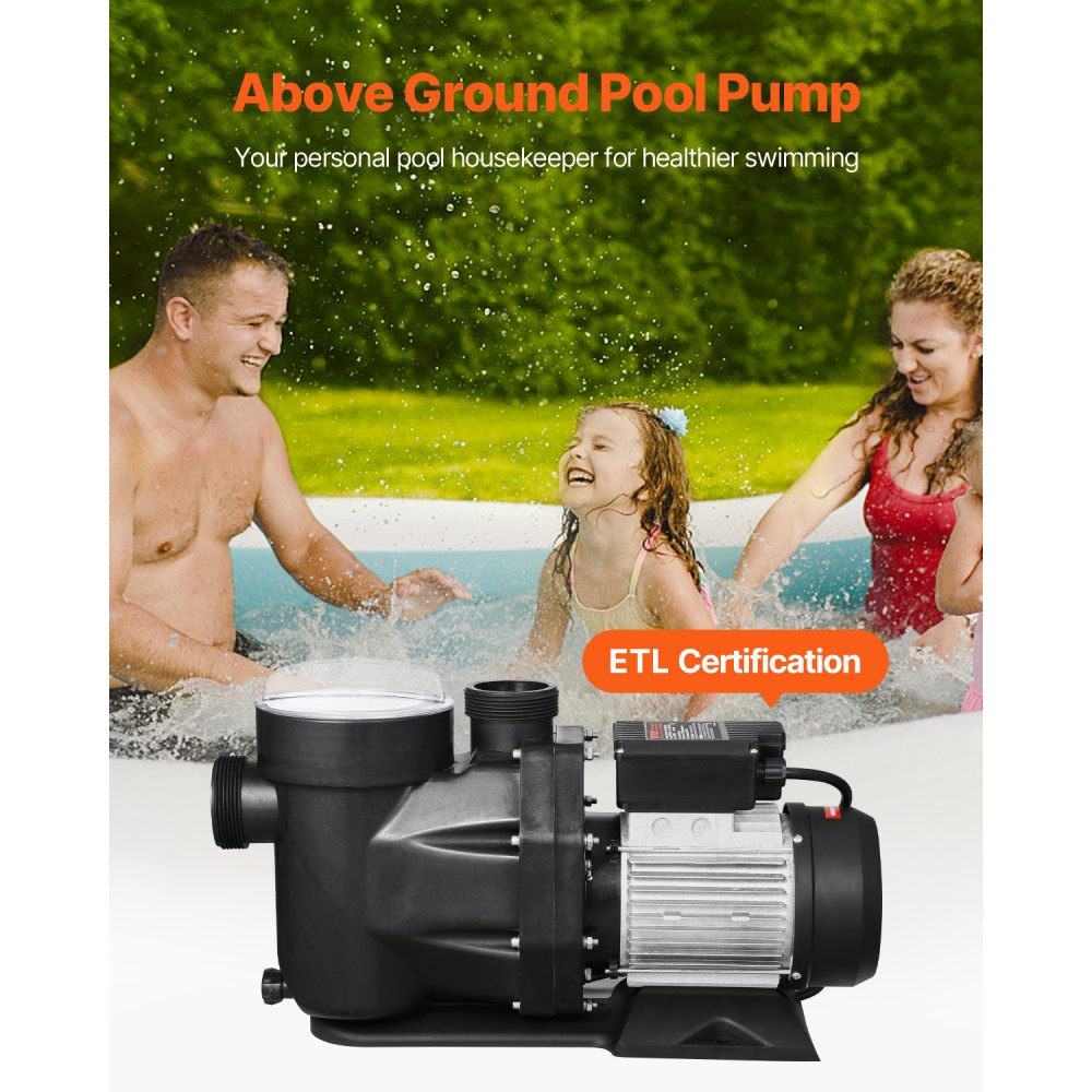 VEVOR Above Ground Pool Pump, 3 HP, 149 GPM Max Flow Single Speed Swimming Pool Pump, 220V 3450 RPM 42 ft Max Head Lift with PP Shell Strainer Basket, 122°F Max Water Temp, for Hot Tubs Spas, No Plug