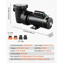 Above Ground Pool Pump 1.5HP/0.35HP Dual Speed Swimming Pool Pump 110 GPM/52 GPM