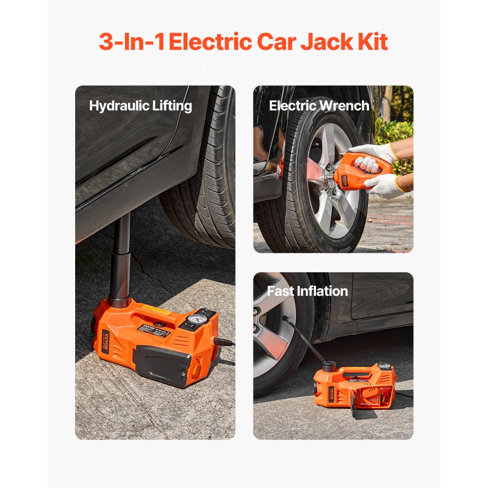 VEVOR Electric Car Jack, 5 Tons /11000 lbs, Electric Scissor Jack with Built-In Inflator, 12V Tire Change Replacement with Electric Impact Wrench & LED Light, Portable Jack kit for Sedan, SUV, Truck