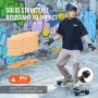 rider on VEVOR electric longboard with graffiti background, showcasing durable pu wheels and maple bamboo deck.