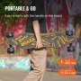 person carrying VEVOR electric longboard skateboard with handle, graffiti background, easy portability.