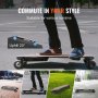 VEVOR electric longboard skateboard on road, showcases versatility for various terrains, 20° uphill climb.