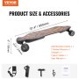 VEVOR electric longboard skateboard, 37.4" deck, with led remote, charger, type-c cable, wrench, and manual.