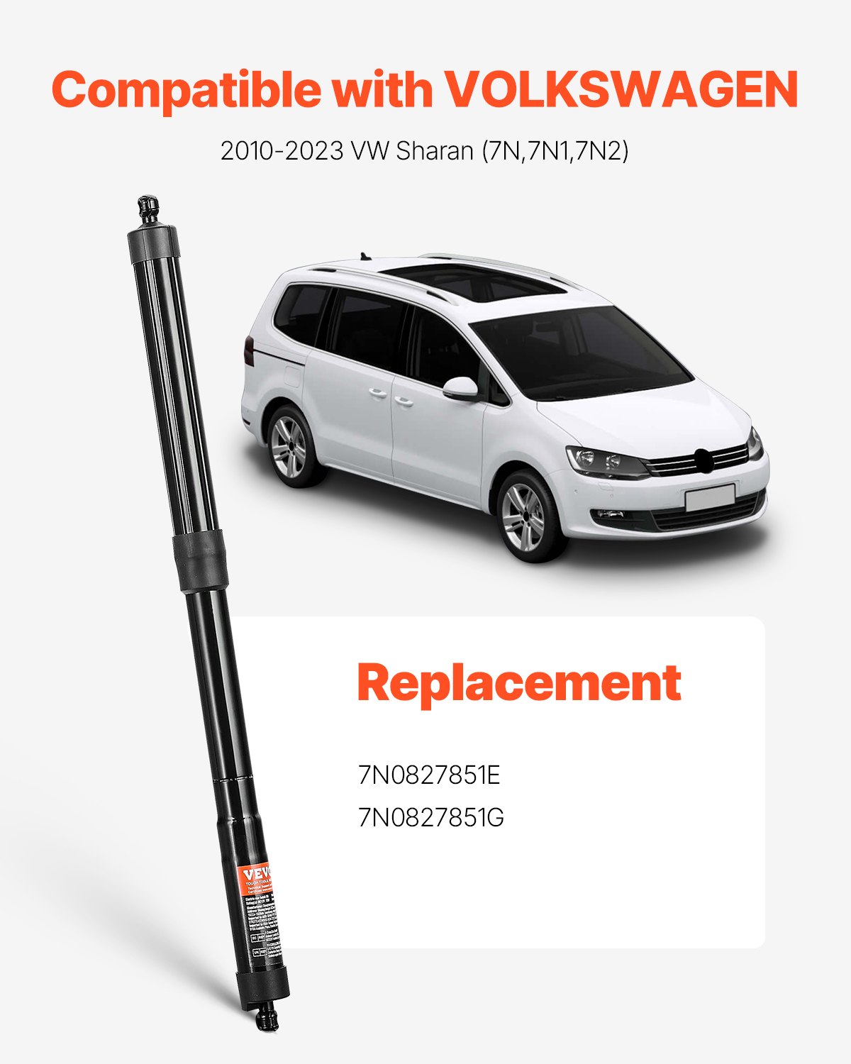 VEVOR Rear Left & Right Tailgate Power Lift Support, Compatible with 2010-2023 VW Sharan (7N,7N1,7N2), Electric Tailgate Liftgate Power Hatch Shock Strut Replace OE# 7N0827851E 7N0827851G (2PCS)