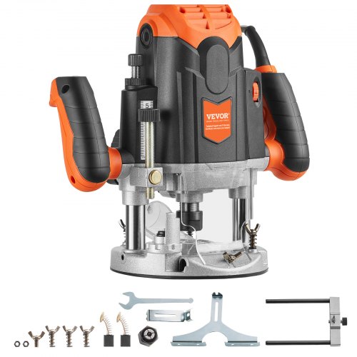 VEVOR Plunge Router, 3-1/4 HP, 120V, 12000-23000 RPM Variable Speed, Electronic Plunge Base Router, Plunge Woodworking Router Kit with Carry Case, Parallel Guide, Straight Guide, 1/4" Collet Cone Set